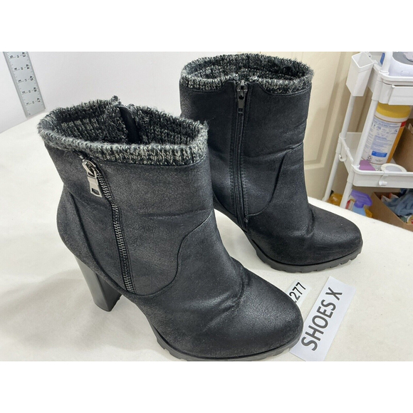 Womans Just Fab Carolina Black Fabric Platform Block Heel Ankle Boots Size 10 - Picture 2 of 9